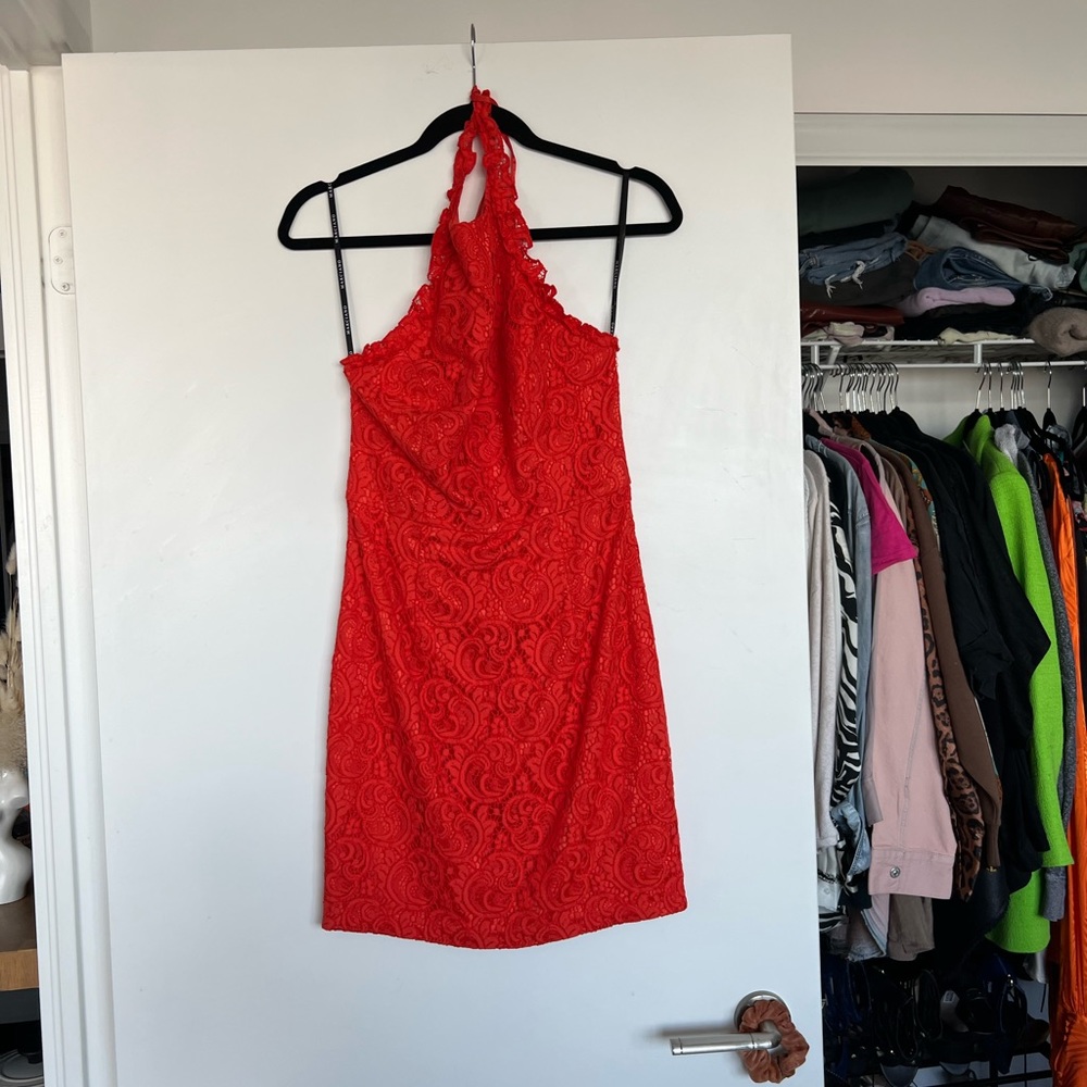 Marciano lace halter cocktail dress